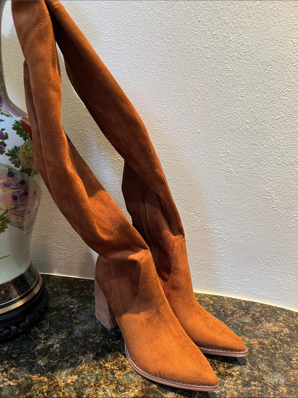 Nine West Burnt Orange Suede Over-the-Knee Pointed Boots